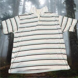 Point Zero White Polo with Black and Brown Stripes